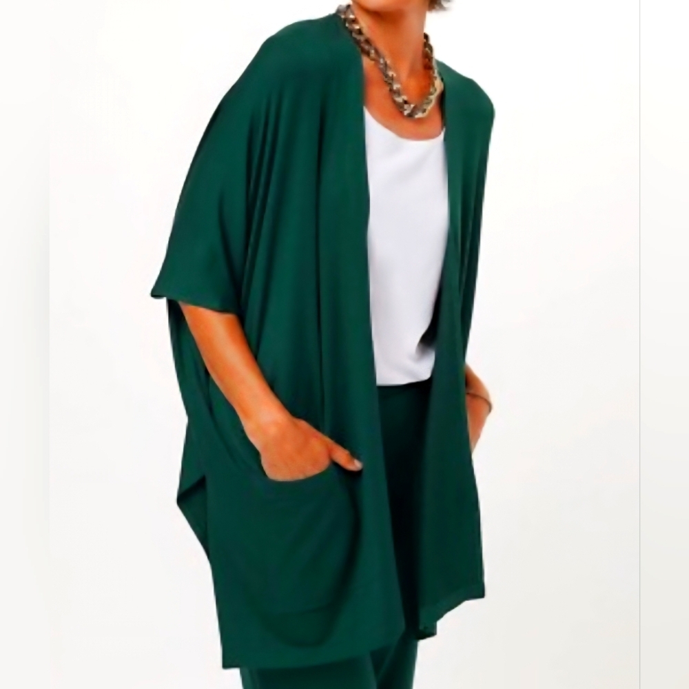 Susan Graver Women's Top Sweater  Weekend Jersey Knit Green Large Petite